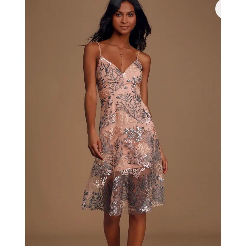 Lulus feeling so vine blush pink floral embroidered midi dress